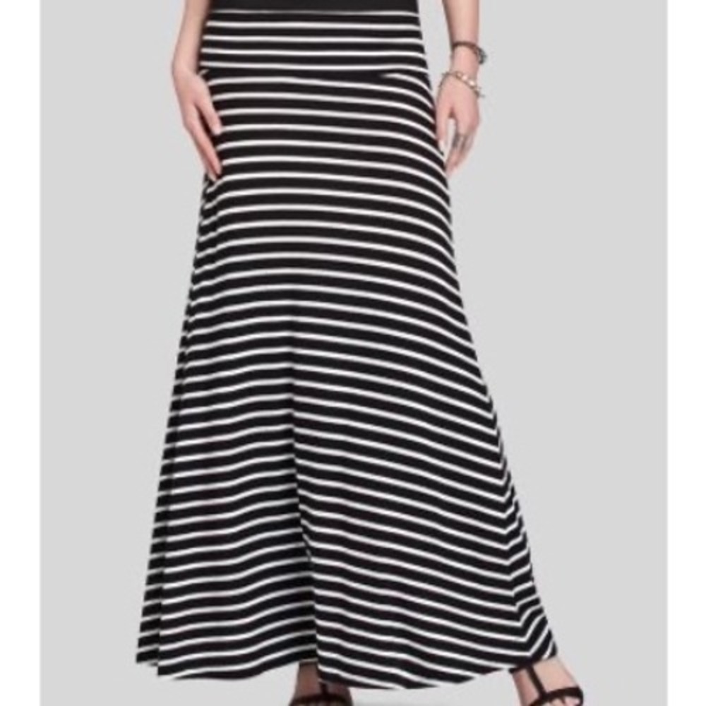 BCBGMAXAZRIA Womens Black White Striped Lyocell Blend Maxi Skirt Size S